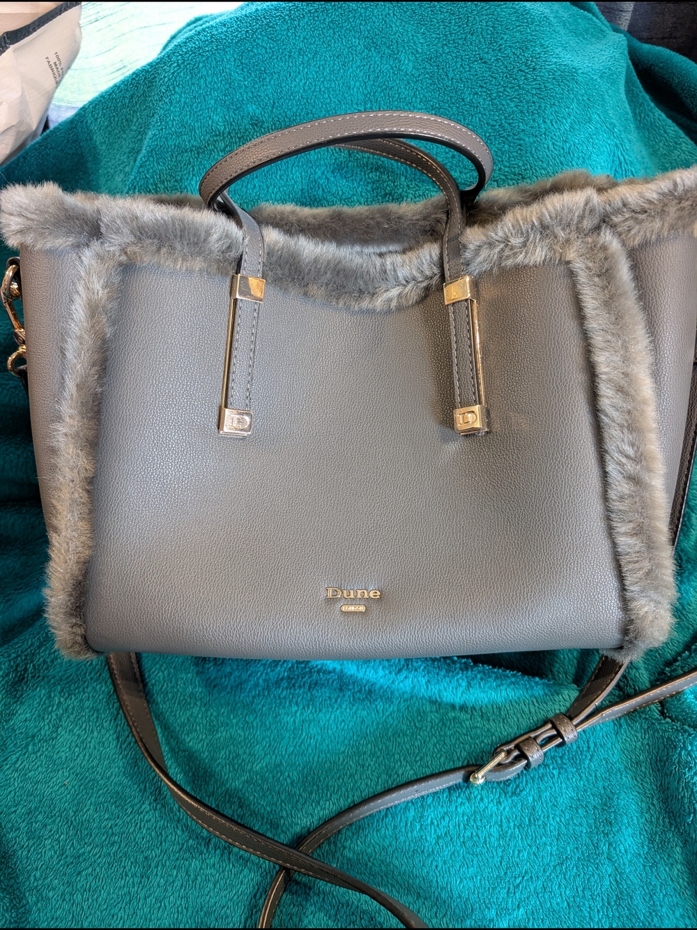 Dune London Two For One Grey Faux Fur Trim Tote Bag And Faux Fur Crossbody